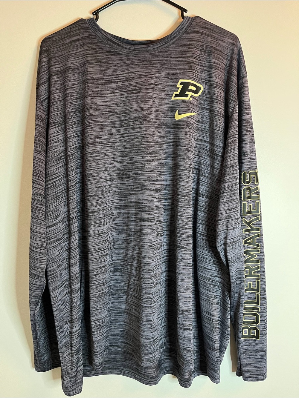Nike Purdue Boilermakers Long Sleeve Dri-Fit T-Shirt Tee Gray Men’s 2XL XXL